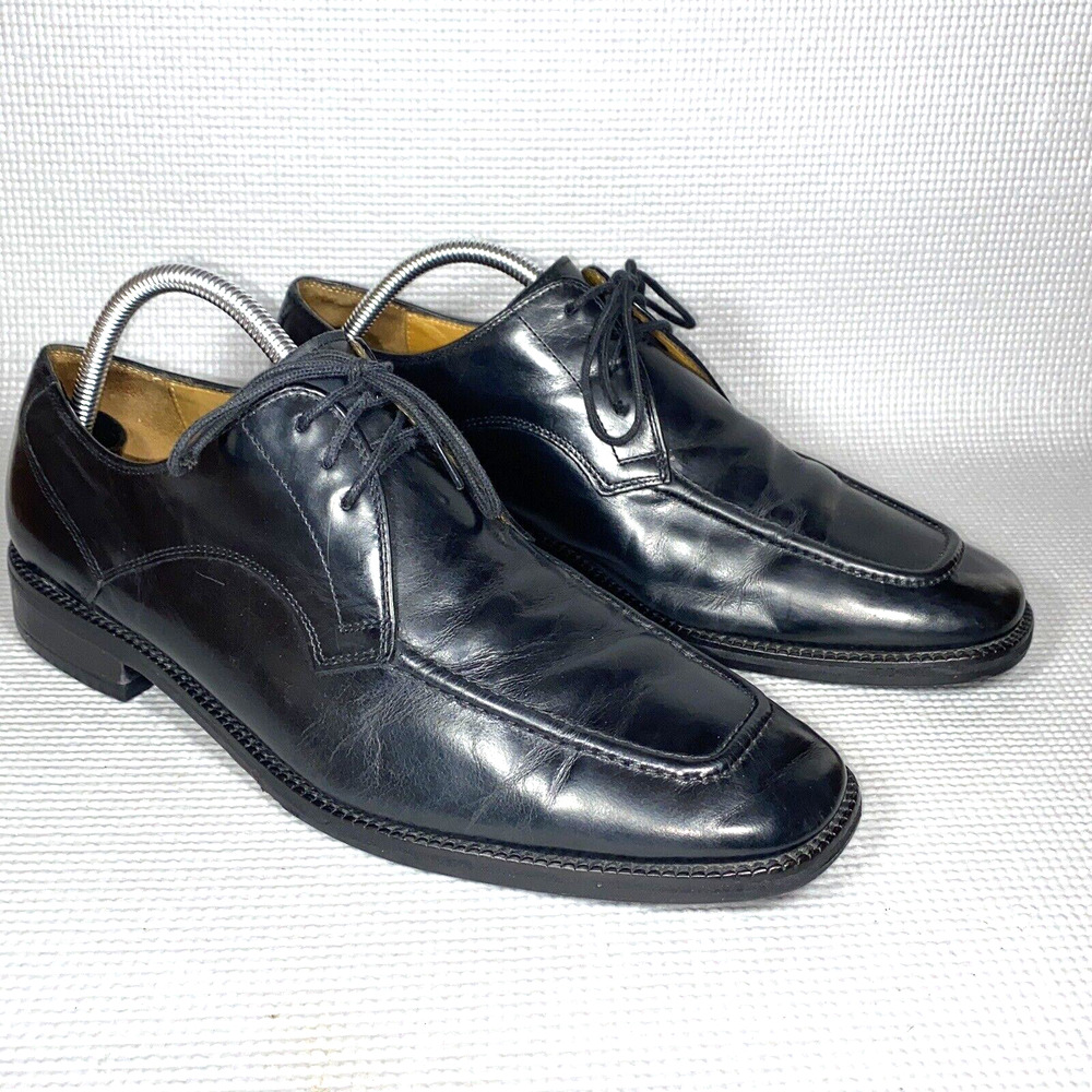 Cole Haan Oxford Black Leather Square Toe Stitched‎ Lace Up Dress Men's 10 1/2 M